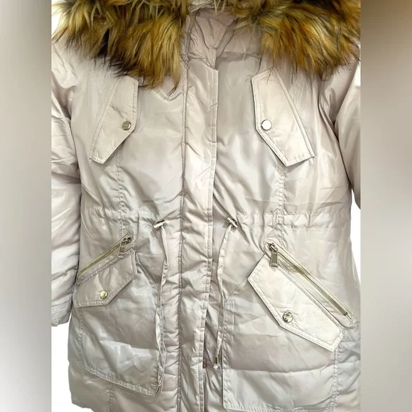 bebe Women's Heavyweight Insulated Long Length Parka Jacket Faux Fur Hood Size L - Picture 4 of 13
